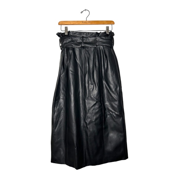 NWT Tularosa Jenna Faux Leather Midi Button Down Belted Skirt Black Size Small - Picture 8 of 14